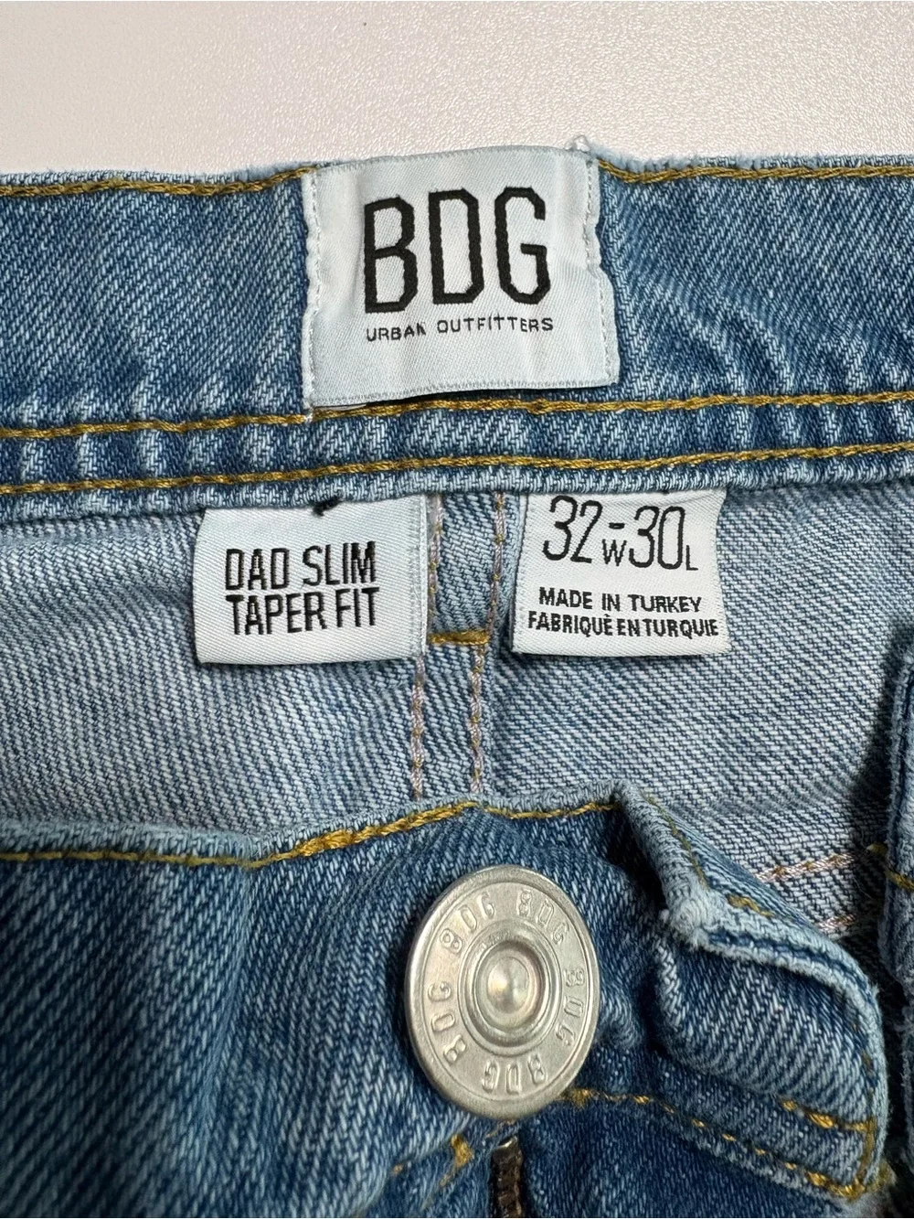 BDG Urban Outfitters Dad Slim Taper Fit Patchwork Distressed Jeans 32